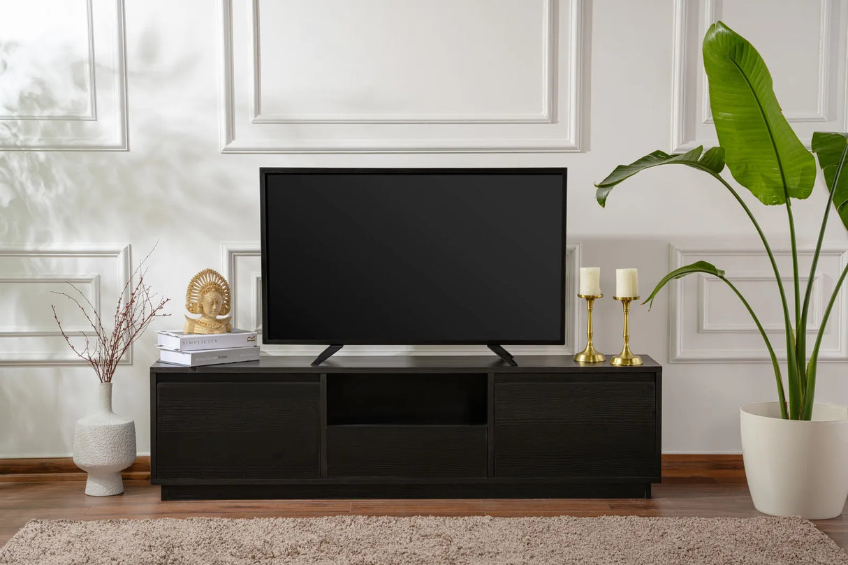 TV-Schrank Vanguard aus melaminbeschichteter Spanplatte in Holzschwarz, 160×29,5×42 cm von Hanah Home – Bild 2