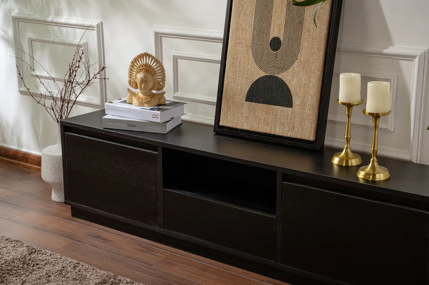 TV-Schrank Vanguard aus melaminbeschichteter Spanplatte in Holzschwarz, 160×29,5×42 cm von Hanah Home – Bild 5