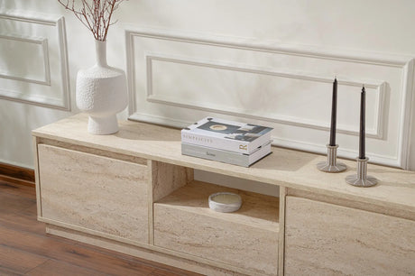 TV-Schrank Vanguard aus melaminbeschichteter Spanplatte in Travertin, 160×29,5×42 cm von Hanah Home – Bild 4