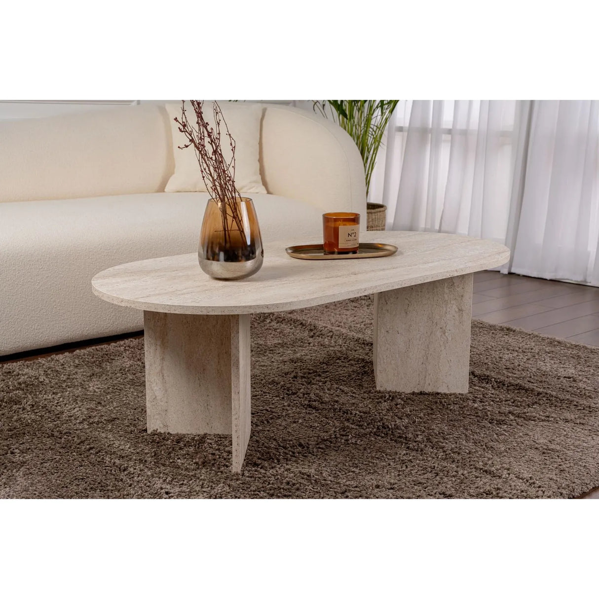 Couchtisch Sable aus Holz in Travertine, 119x60x40 cm – Bild 1