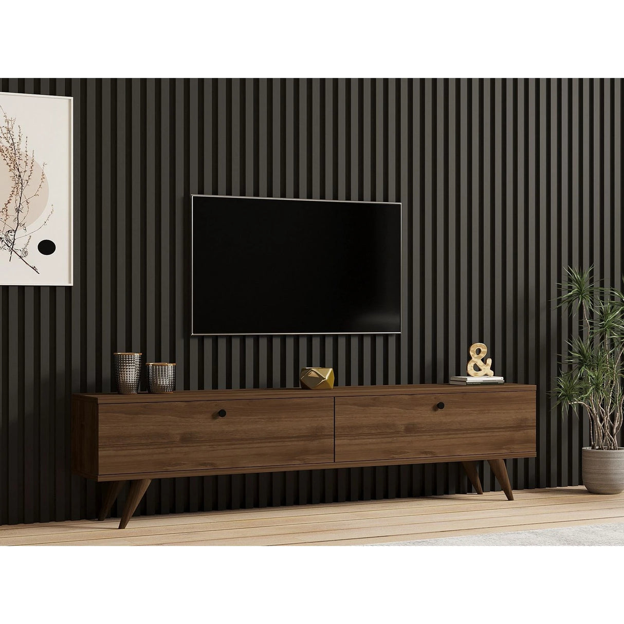 TV-Sideboard Paris in Walnuss, 160x25x35 cm – Bild 1