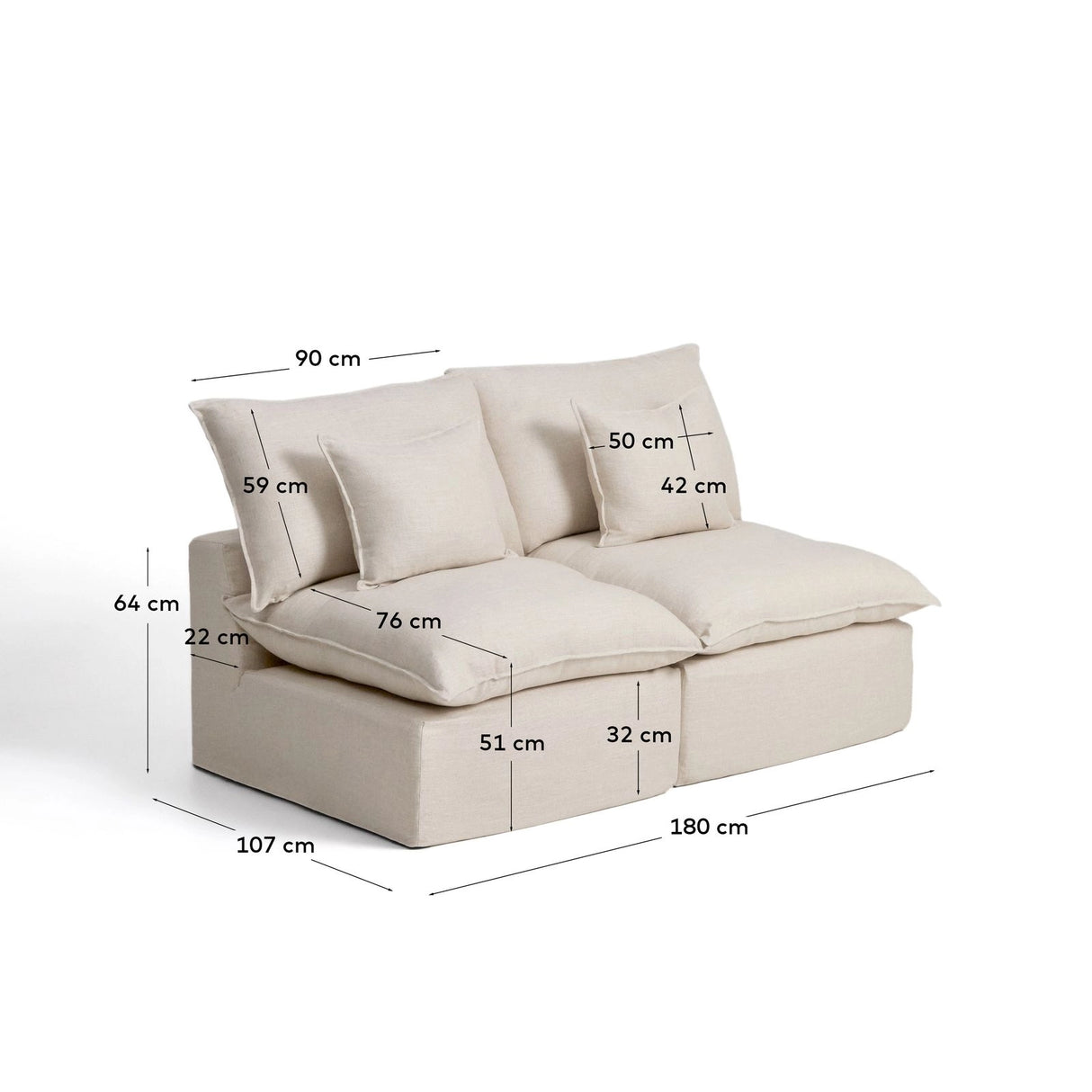2-Sitzer-Modularsofa Anarela mit abnehmbarem Bezug aus Leinen und Viskose, 180 cm, FSC Mix Credit von Kave Home – Bild 3
