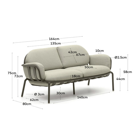 2-Sitzer-Outdoor-Sofa Joncols mit Bezug in Beige aus Aluminium mit grau lackiertem Finish 164 cm von Kave Home – Produktbild 2