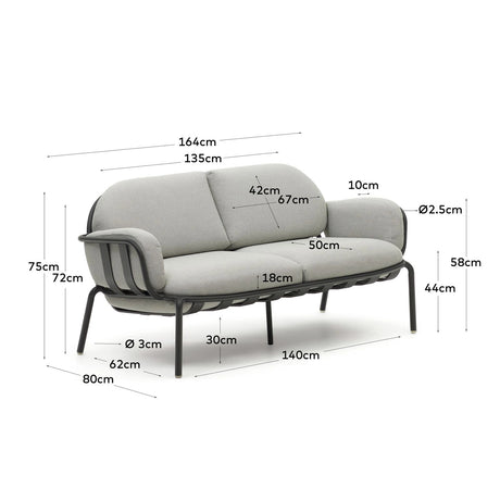2-Sitzer-Outdoor-Sofa Joncols mit Bezug in Grau aus Aluminium mit grün lackiertem Finish 164 cm von Kave Home – Bild 2