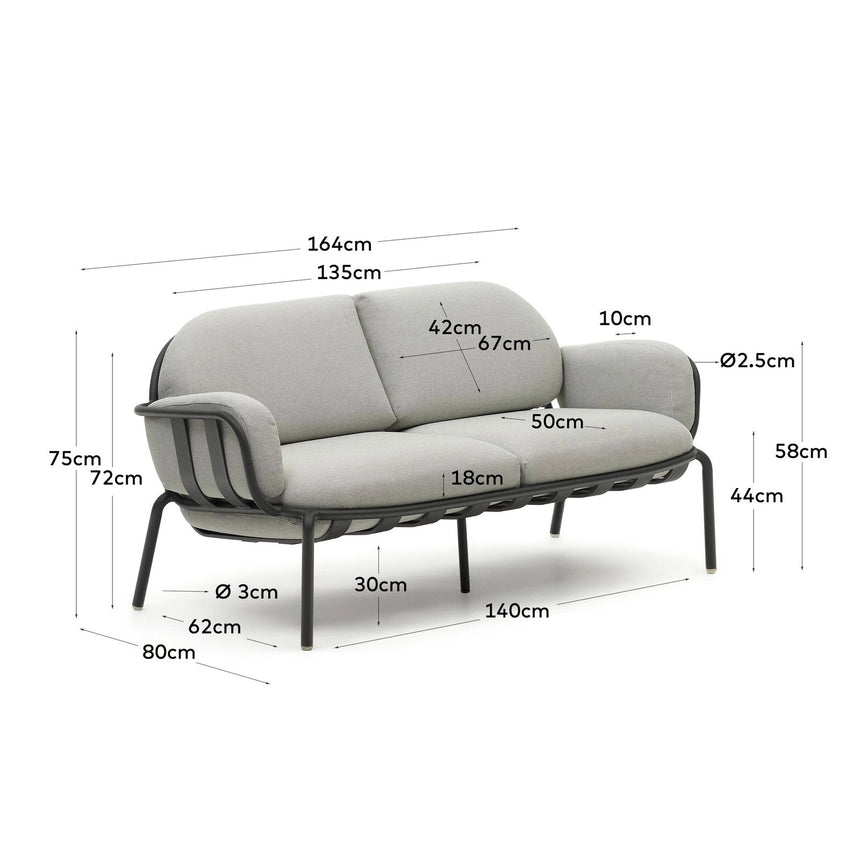 2-Sitzer-Outdoor-Sofa Joncols mit Bezug in Grau aus Aluminium mit grün lackiertem Finish 164 cm von Kave Home – Bild 2