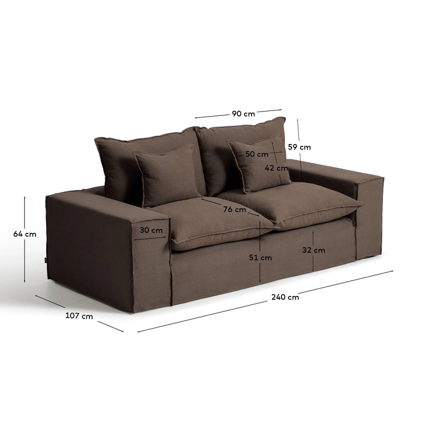 2-Sitzer-Sofa Anarela mit abnehmbarem Bezug aus 100 % Leinen in Taupe, 240 cm, FSC Mix Credit von Kave Home – Bild 6