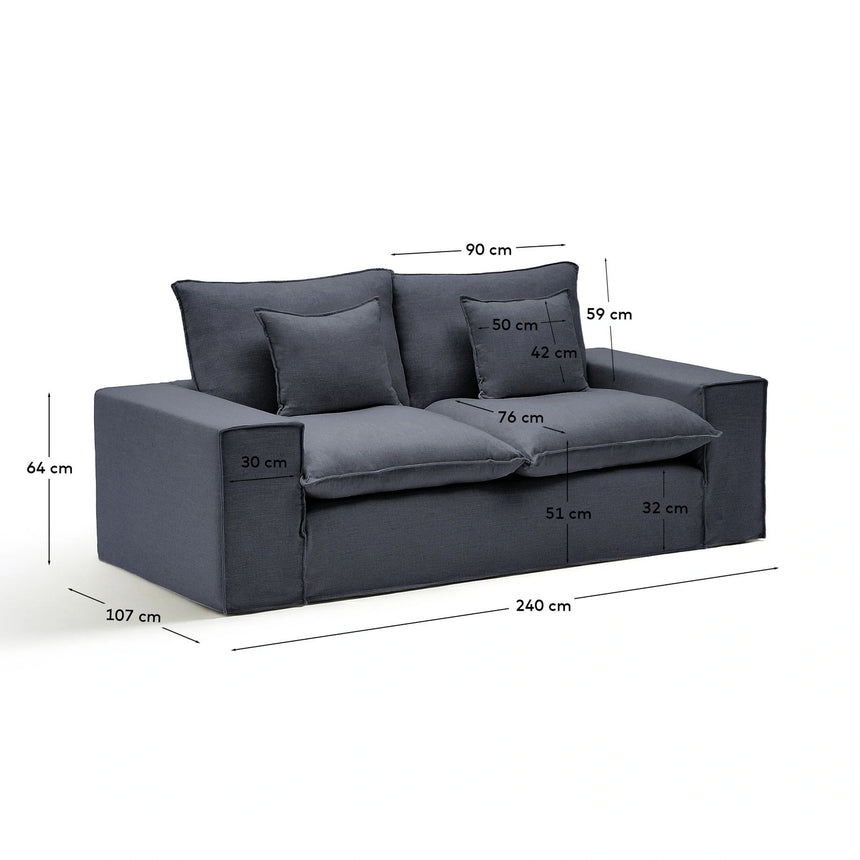 2-Sitzer-Sofa Anarela mit abnehmbarem Bezug aus Leinen und Viskose in Dunkelgrau, 240 cm, FSC Mix Credit von Kave Home – Bild 3