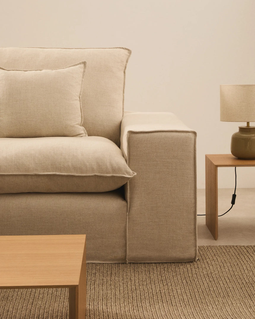 2-Sitzer Sofa Anarela mit abnehmbarem Bezug und beigen Leinenkissen 240 cm von Kave Home – Produktbild 3