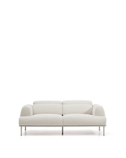 2-Sitzer-Sofa Aurum aus ecrufarbener Chenille mit verstellbarem Kopfteil und mattbeiger Metallbasis 210 cm FSC Mix Credit von Kave Home – Produktbild 1