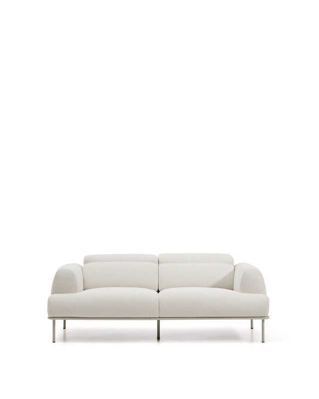 2-Sitzer-Sofa Aurum aus ecrufarbener Chenille mit verstellbarem Kopfteil und mattbeiger Metallbasis 210 cm FSC Mix Credit von Kave Home – Produktbild 1