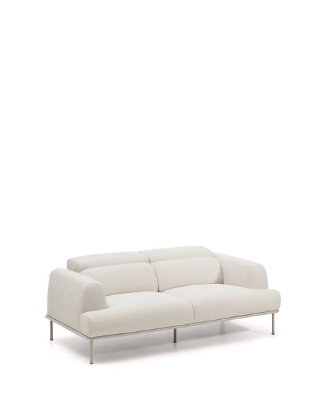2-Sitzer-Sofa Aurum aus ecrufarbener Chenille mit verstellbarem Kopfteil und mattbeiger Metallbasis 210 cm FSC Mix Credit von Kave Home – Produktbild 9