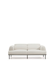 2-Sitzer-Sofa Aurum aus ecrufarbener Chenille mit verstellbarem Kopfteil und mattgrauer Metallbasis 210 cm FSC Mix Credit von Kave Home – Produktbild 1