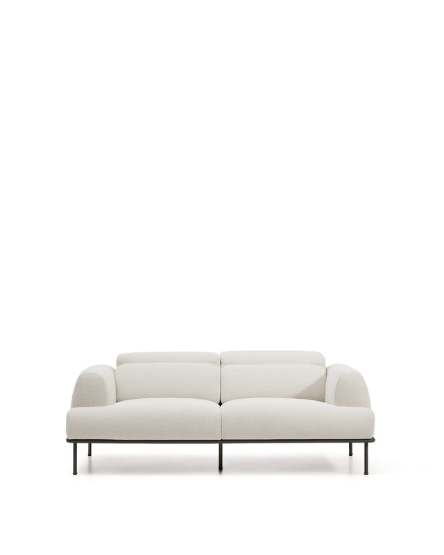 2-Sitzer-Sofa Aurum aus ecrufarbener Chenille mit verstellbarem Kopfteil und mattgrauer Metallbasis 210 cm FSC Mix Credit von Kave Home – Produktbild 1