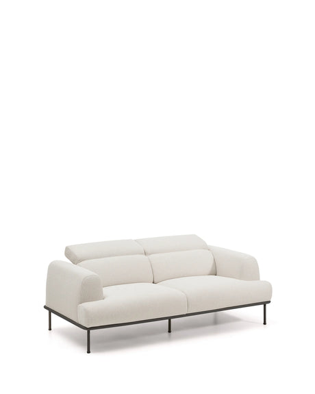 2-Sitzer-Sofa Aurum aus ecrufarbener Chenille mit verstellbarem Kopfteil und mattgrauer Metallbasis 210 cm FSC Mix Credit von Kave Home – Produktbild 10