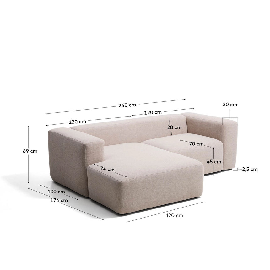 2-Sitzer-Sofa Blok mit Chaiselongue links in beiger Chenille, 240 cm, FSC Mix Credit von Kave Home – Bild 3