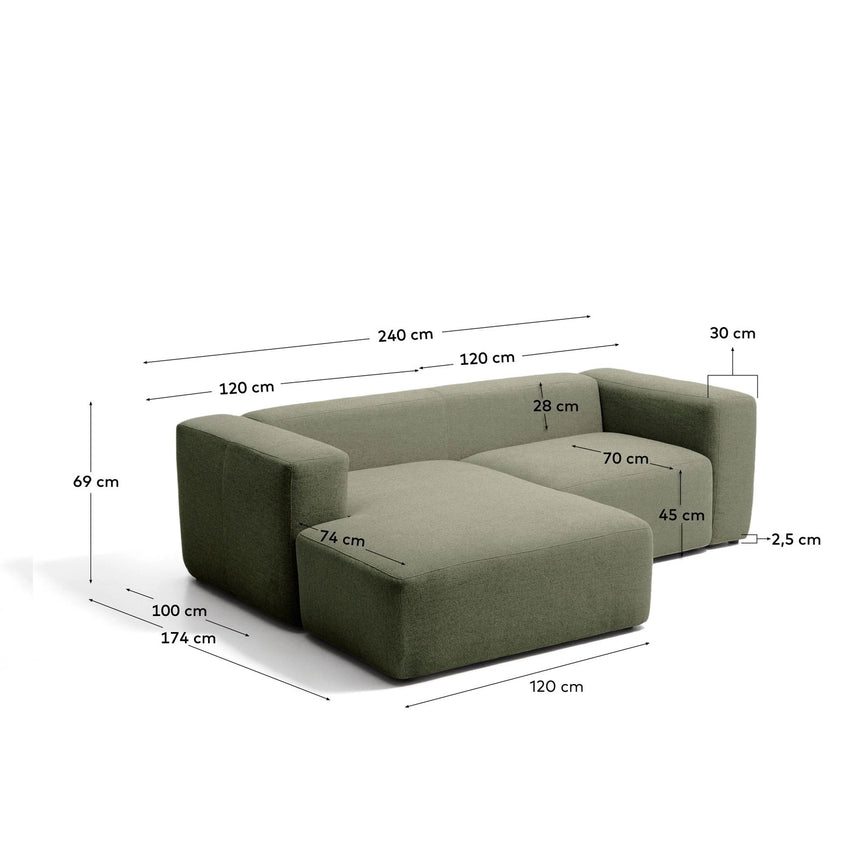 2-Sitzer-Sofa Blok mit Chaiselongue links in moosgrüner Chenille, 240 cm, FSC Mix Credit von Kave Home – Bild 3