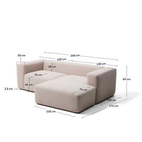 2-Sitzer-Sofa Blok mit Chaiselongue rechts in beiger Chenille, 240 cm, FSC Mix Credit von Kave Home – Bild 3