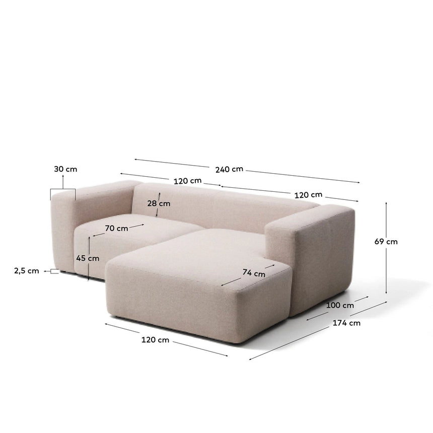 2-Sitzer-Sofa Blok mit Chaiselongue rechts in beiger Chenille, 240 cm, FSC Mix Credit von Kave Home – Bild 3