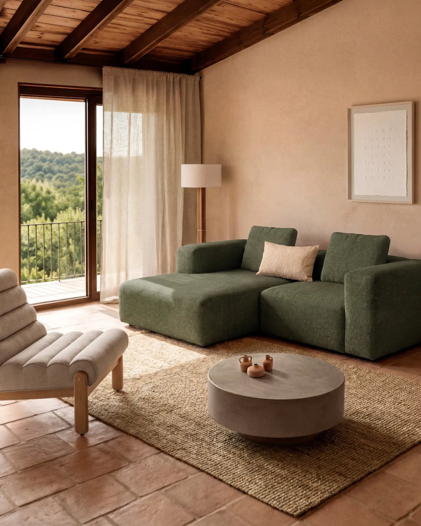 2-Sitzer-Sofa Blok mit Chaiselongue rechts in moosgrüner Chenille, 240 cm, FSC Mix Credit von Kave Home – Bild 2