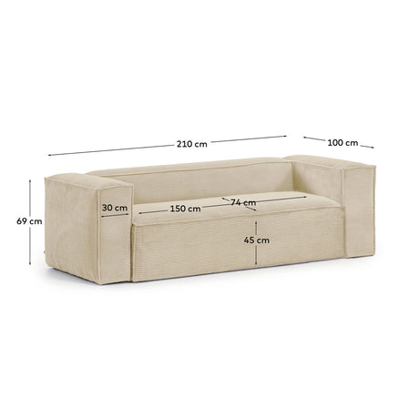 2-Sitzer-Sofa Blok mit dickem Cord in Naturfarbe 210 cm FSC Mix Credit von Kave Home – Produktbild 2