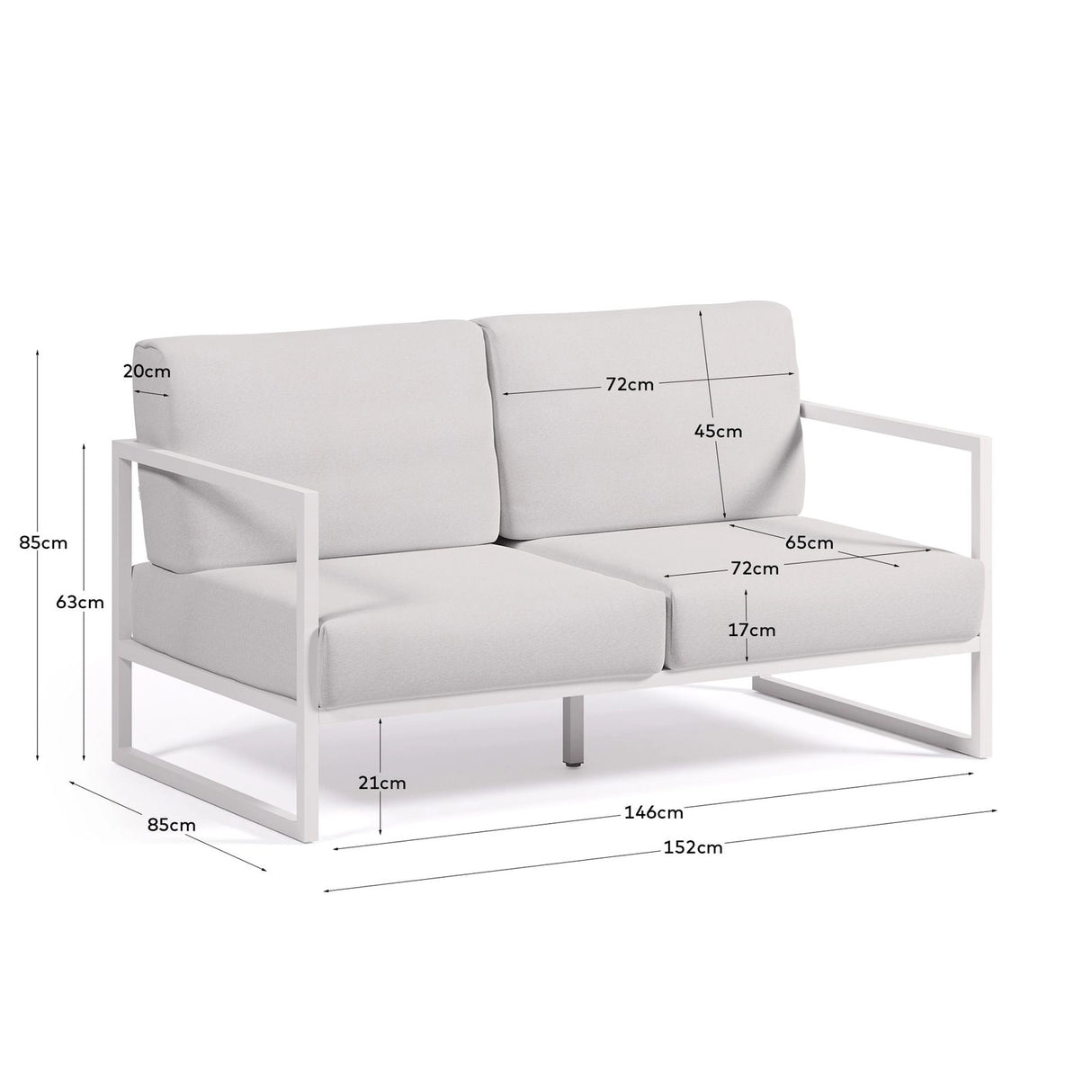 2-Sitzer-Sofa Comova 100% outdoor weiß und Aluminium weiß 150 cm von Kave Home – Bild 3
