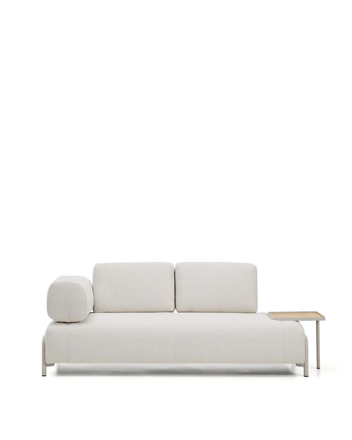 2-Sitzer-Sofa Compo aus Chenille in Ecru, großes Tablett mit Eichenfurnier und beiges Metallgestell 200 cm FSC Mix Credit von Kave Home – Produktbild 1
