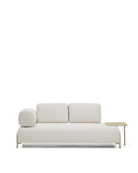 2-Sitzer-Sofa Compo aus Chenille in Ecru, großes Tablett mit Eichenfurnier und beiges Metallgestell 200 cm FSC Mix Credit von Kave Home – Produktbild 1