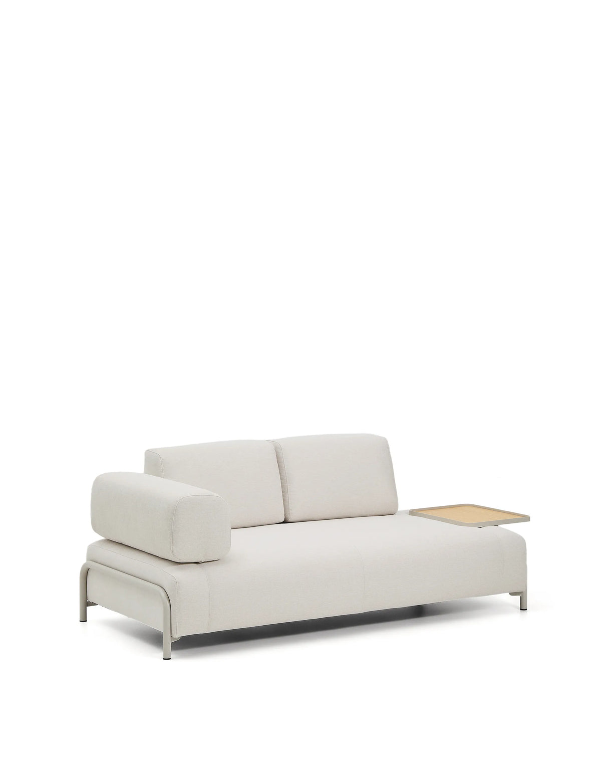 2-Sitzer-Sofa Compo aus Chenille in Ecru, großes Tablett mit Eichenfurnier und beiges Metallgestell 200 cm FSC Mix Credit von Kave Home – Produktbild 4