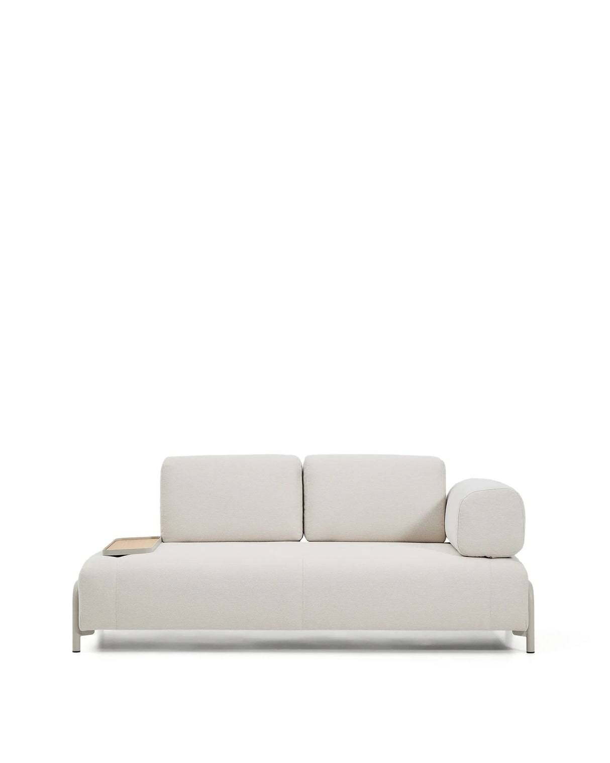 2-Sitzer-Sofa Compo aus Chenille in Ecru, kleines Tablett mit Eichenfurnier und beiges Metallgestell 200 cm FSC Mix Credit von Kave Home – Produktbild 1