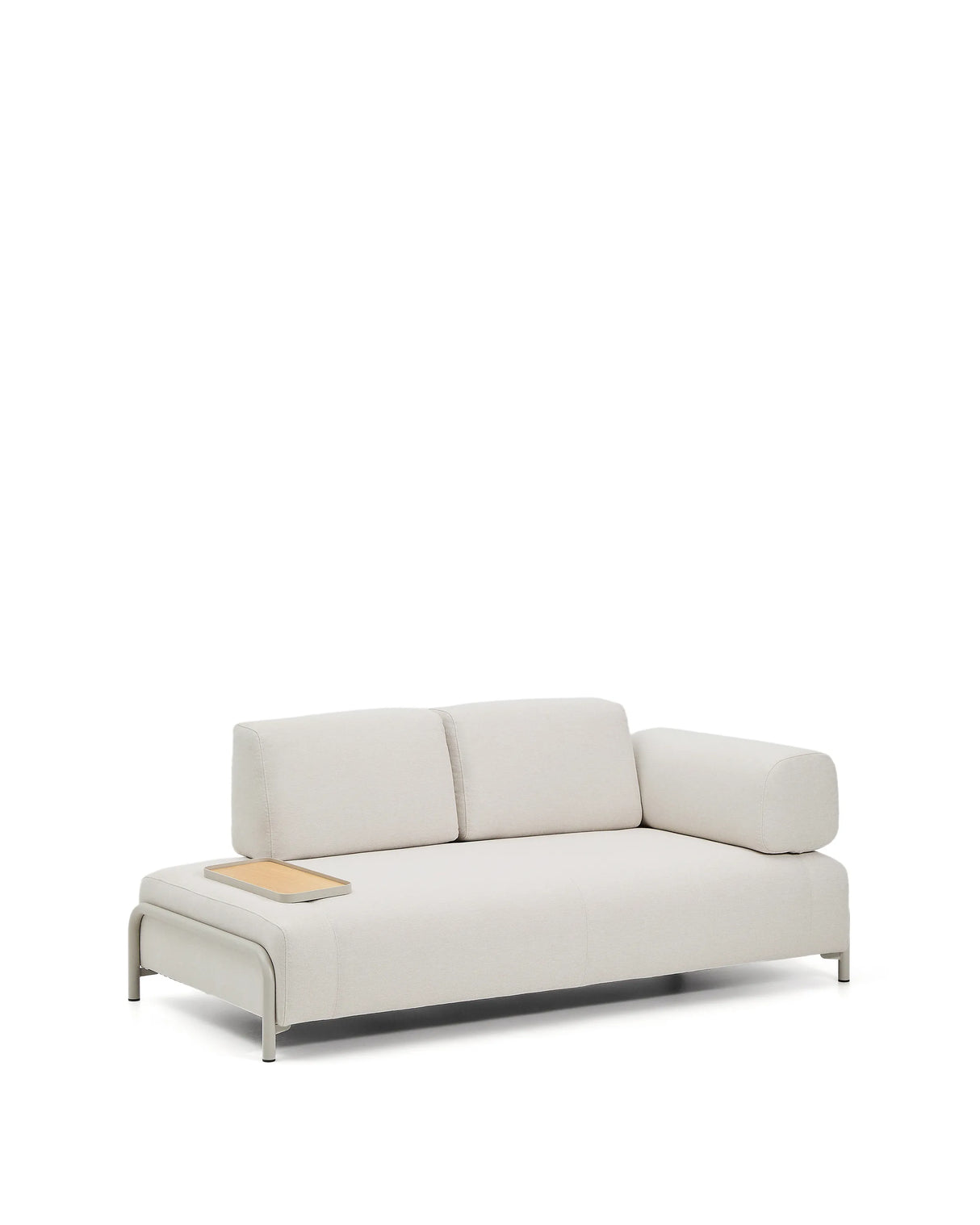 2-Sitzer-Sofa Compo aus Chenille in Ecru, kleines Tablett mit Eichenfurnier und beiges Metallgestell 200 cm FSC Mix Credit von Kave Home – Produktbild 3