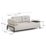 2-Sitzer-Sofa Compo in Graubeige mit großem Tablett und schwarzem Metallgestell 200 cm FSC Mix Credit - ZEN ZONE Furniture