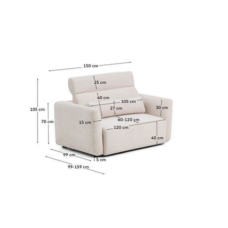 2-Sitzer-Sofa Lares mit elektrisch ausfahrbaren Sitzen und verstellbarer Kopfstütze in beiger Chenille, 150 cm von Kave Home – Bild 6