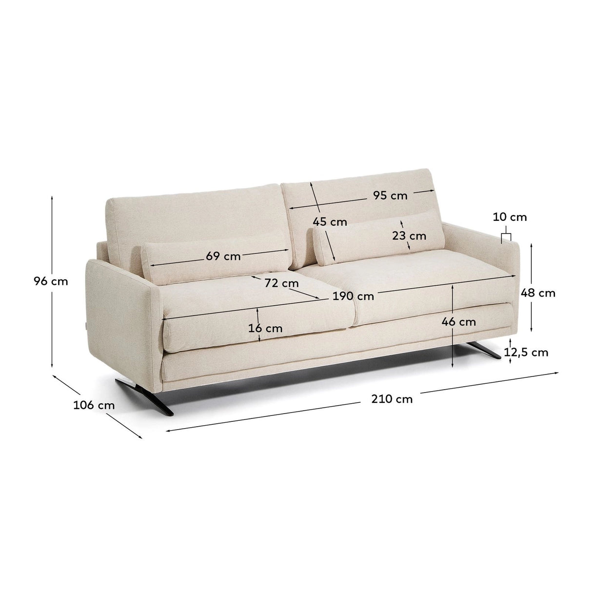 2-Sitzer-Sofa Veliro aus beiger Chenille mit schwarzen Stahlbeinen, 210 cm FSC Mix Credit von Kave Home – Bild 4