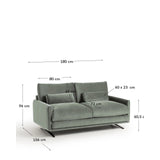 2-Sitzer-Sofa Veliro aus grünem Samt mit Stahlbeinen in schwarzer Ausführung, 180 cm FSC Mix Credit von Kave Home – Bild 3