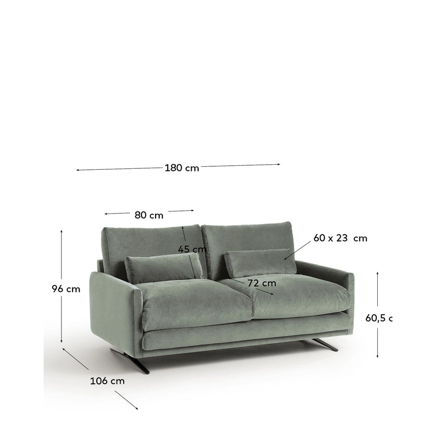 2-Sitzer-Sofa Veliro aus grünem Samt mit Stahlbeinen in schwarzer Ausführung, 180 cm FSC Mix Credit von Kave Home – Bild 3