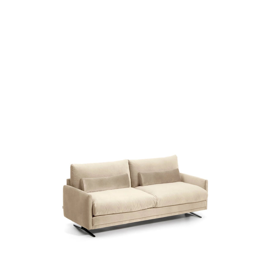 2-Sitzer-Sofa Veliro aus perlfarbenem Samt mit Stahlbeinen in schwarzer Ausführung, 210 cm, FSC Mix Credit von Kave Home – Bild 4