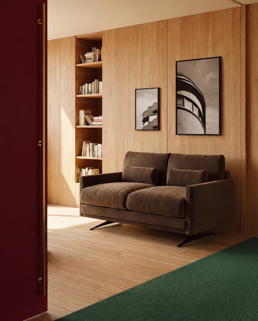 2-Sitzer-Sofa Veliro aus schokoladenbraunem Samt mit Stahlbeinen in schwarzer Ausführung, 180 cm, FSC Mix Credit von Kave Home – Bild 2