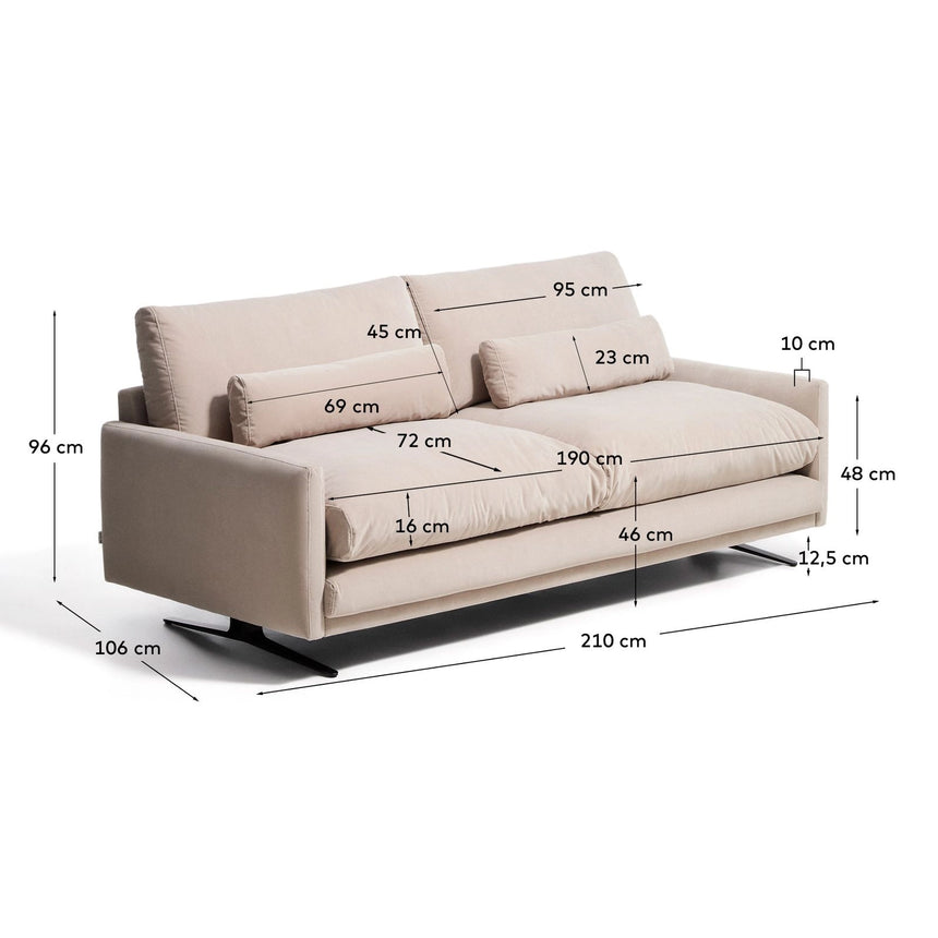 2-Sitzer-Sofa Veliro, schwer entflammbar, mit perlweißem Samt und Stahlbeinen mit schwarzem Finish, 210 cm, FSC Mix Credit von Kave Home – Bild 3