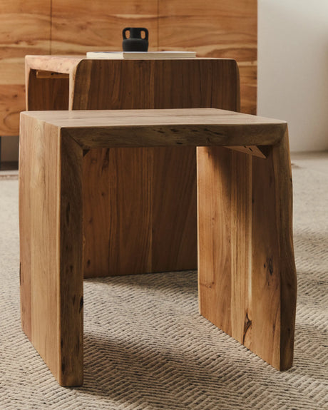 2er-Set Beistelltische Lomiri aus massivem Akazienholz mit gebleichtem Finish 50 x 42 cm / 34 x 42 cm von Kave Home – Produktbild 3