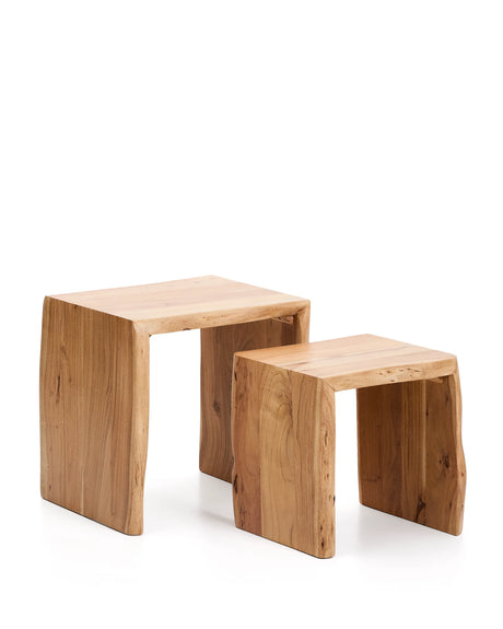 2er-Set Beistelltische Lomiri aus massivem Akazienholz mit gebleichtem Finish 50 x 42 cm / 34 x 42 cm von Kave Home – Produktbild 5