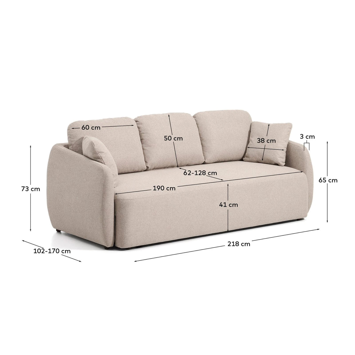 3-Sitzer-Bettsofa Laira in beiger Chenille, 218 cm, FSC Mix Credit von Kave Home – Produktbild 4