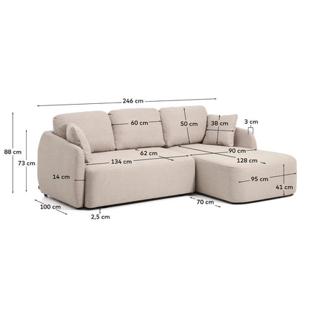 3-Sitzer-Bettsofa Laira in beiger Chenille und Chaiselongue rechts, 246 cm, FSC Mix Credit von Kave Home – Produktbild 4