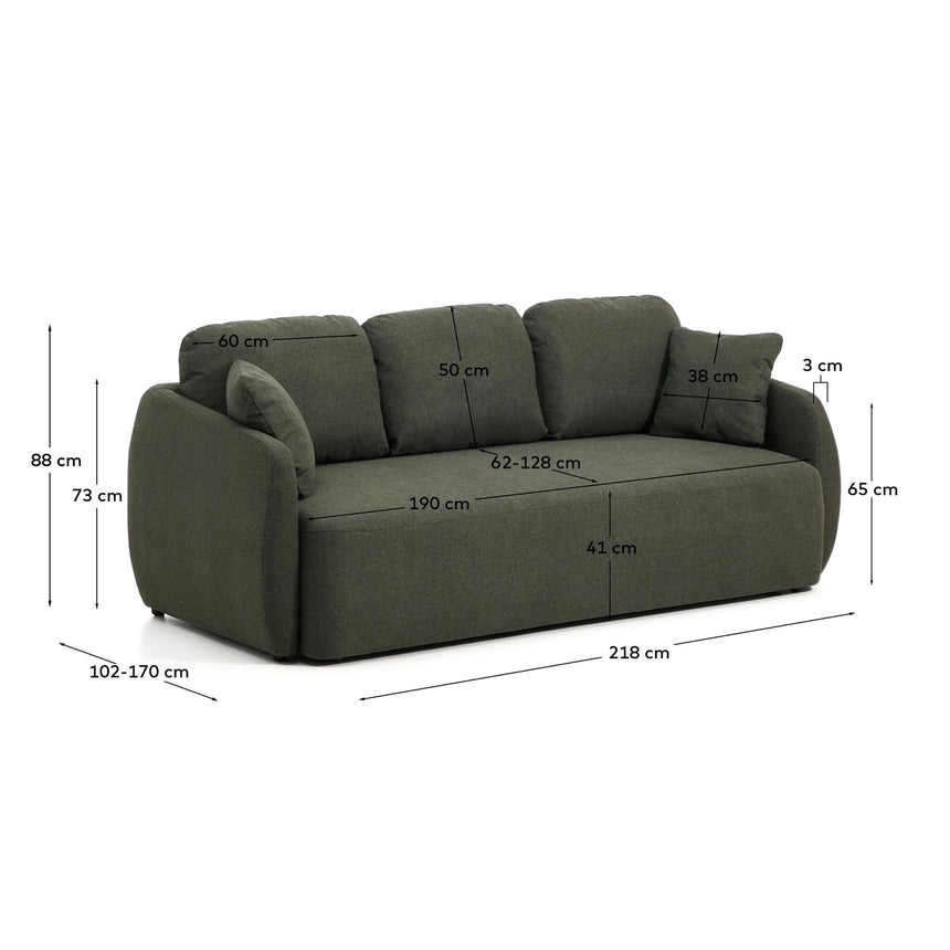 3-Sitzer-Bettsofa Laira in dunkelgrüner Chenille, 218 cm, FSC Mix Credit von Kave Home – Bild 4