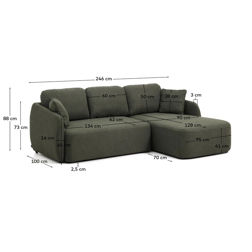 3-Sitzer-Bettsofa Laira in dunkelgrüner Chenille und Chaiselongue rechts, 246 cm, FSC Mix Credit von Kave Home – Bild 4