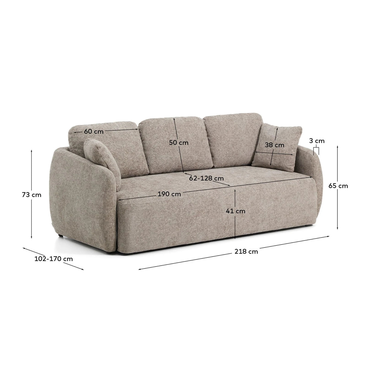 3-Sitzer-Bettsofa Laira in taupefarbener Chenille, 218 cm, FSC Mix Credit von Kave Home – Produktbild 4