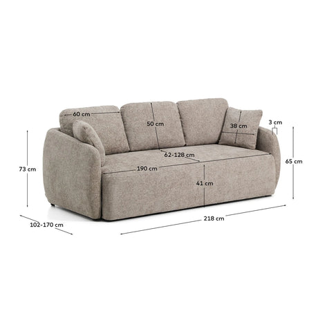 3-Sitzer-Bettsofa Laira in taupefarbener Chenille, 218 cm, FSC Mix Credit von Kave Home – Produktbild 4