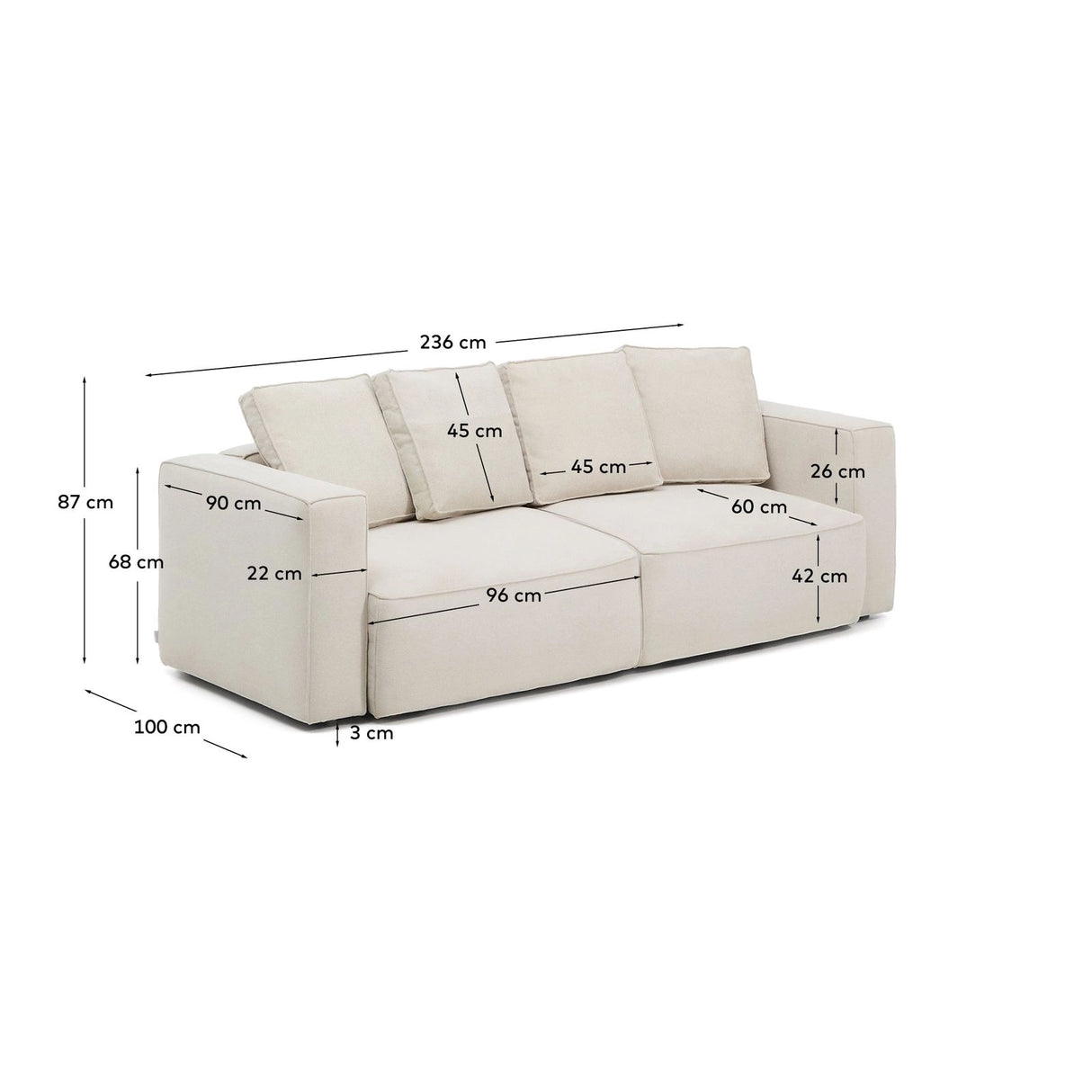 3-Sitzer Bettsofa Marela in beiger Chenille, 236 cm, FSC Mix Credit von Kave Home – Bild 4