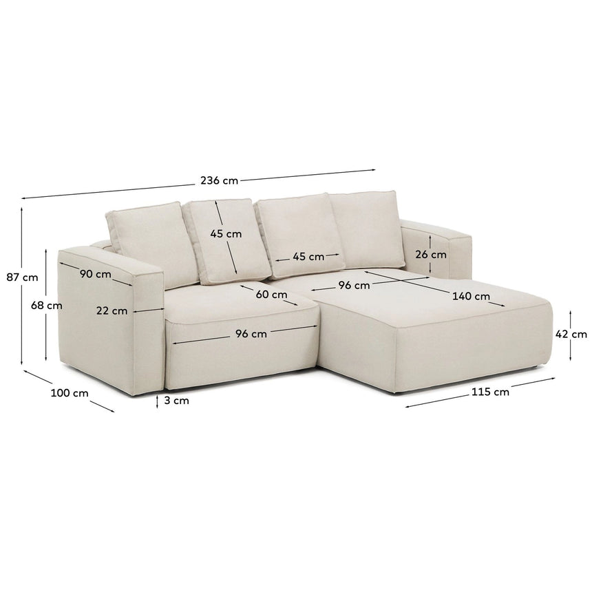 3-Sitzer Bettsofa Marela mit Chaiselongue rechts in beiger Chenille, 236 cm, FSC Mix Credit von Kave Home – Bild 4