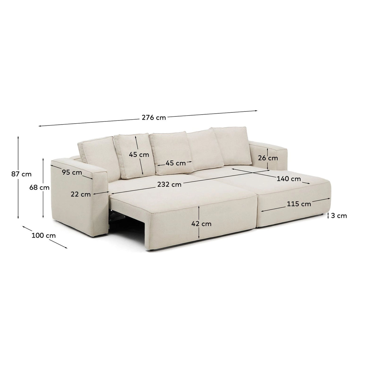 3-Sitzer Bettsofa Marela mit Chaiselongue rechts in beiger Chenille, 276 cm, FSC Mix Credit von Kave Home – Bild 5