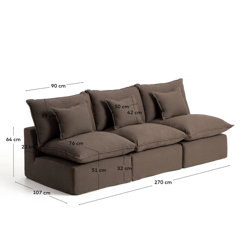 3-Sitzer-Modularsofa Anarela mit abnehmbarem Bezug aus 100 % Leinen in Taupe, 270 cm, FSC Mix Credit von Kave Home – Bild 7